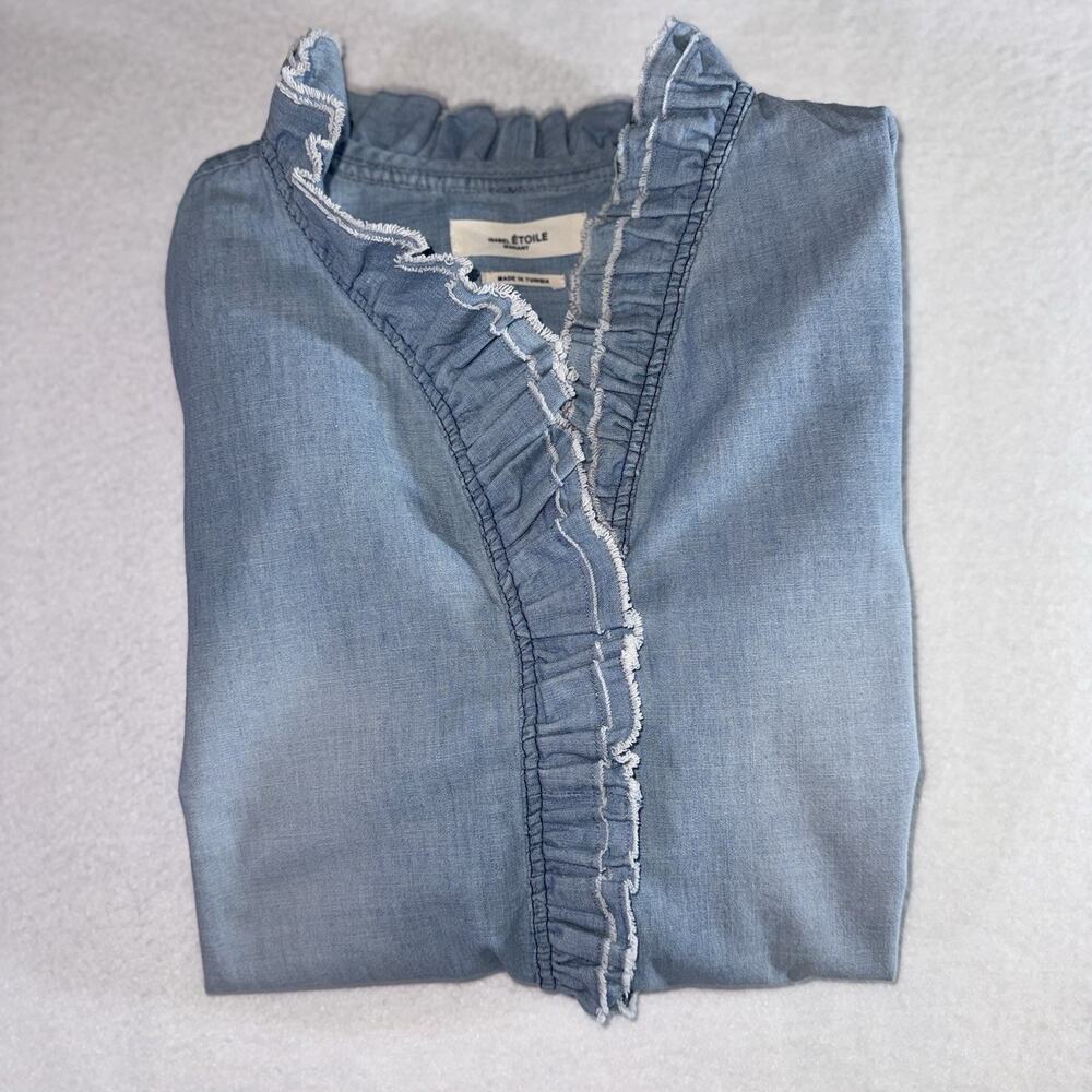 Isabel Etoile Marant Womens Denim Chambray Mid Frill Top Size 40 Cotton $395